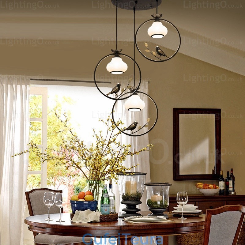 1 אור תליון כפרי כפרי כפרי עם גוון זכוכית