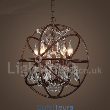 4 קוטר אור 40 ס"מ ציור גלובוס קריסטל בציר מתכת נברשת צבע חלוד תליון אור