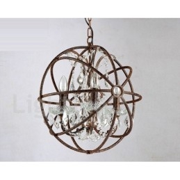 4 קוטר אור 40 ס"מ ציור גלובוס קריסטל בציר מתכת נברשת צבע חלוד תליון אור