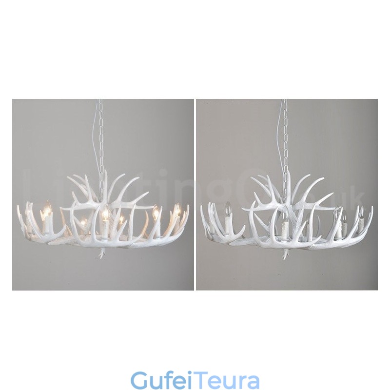 9 אור כפרי אומנותי רטרו אנטלר נברשת לבנה