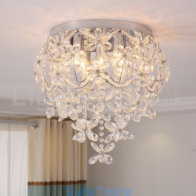 אופנה מודרנית 48 ס"מ אורות תקרת קריסטל עגולים בגובה שטוח