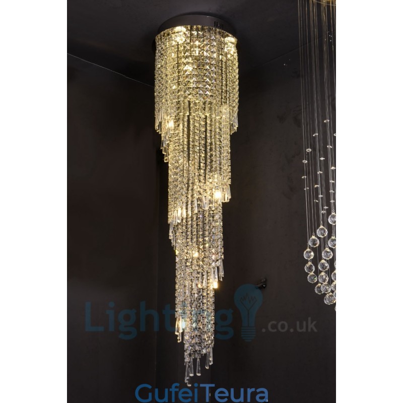 4 x GU10 + 8 x G4 150 ס"מ אור טיפה קריסטל ארוך מודרני K9 קריסטל אור תקרה עגול סמיך