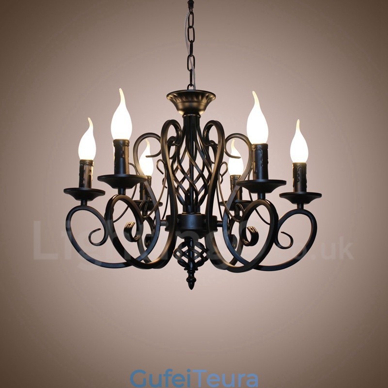 6 אור כפרי רטרו וינטג' תליון נר שחור לבן נברשת