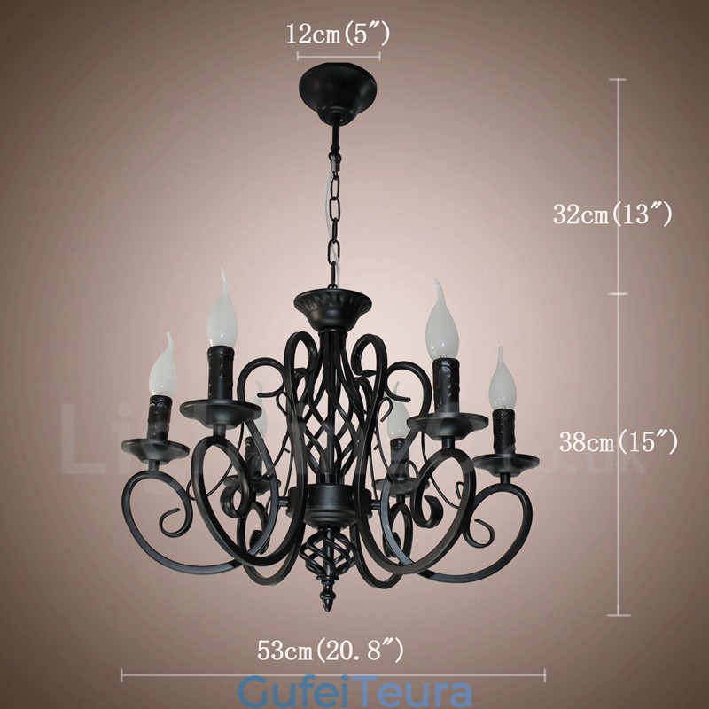 6 אור כפרי רטרו וינטג' תליון נר שחור לבן נברשת