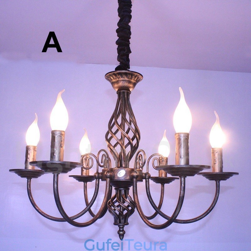 6 אור כפרי רטרו וינטג' תליון נר שחור לבן נברשת