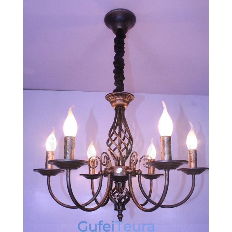 6 אור כפרי רטרו וינטג' תליון נר שחור לבן נברשת