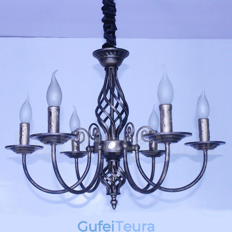 6 אור כפרי רטרו וינטג' תליון נר שחור לבן נברשת