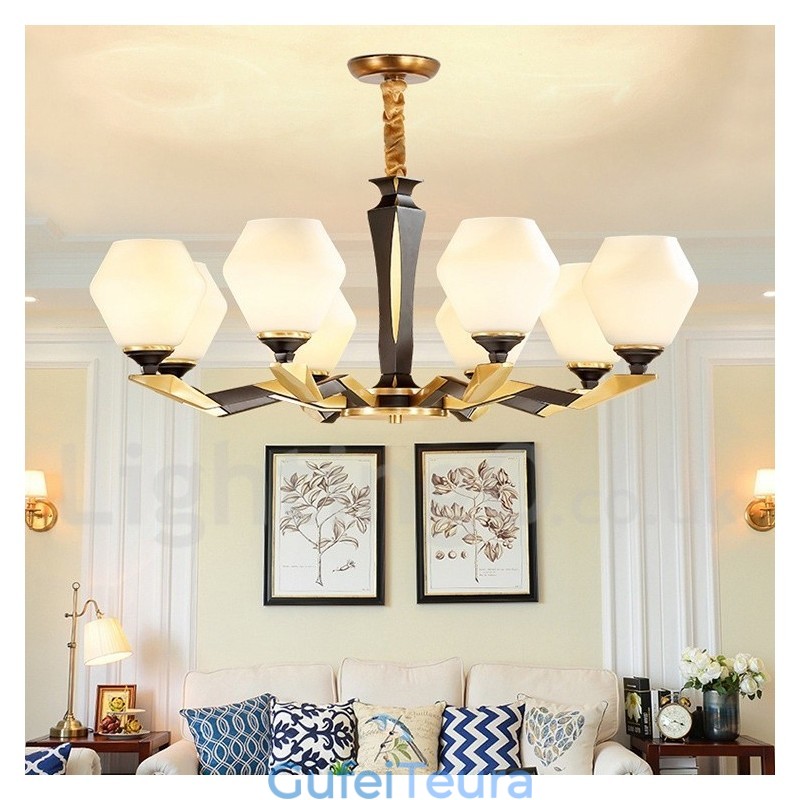 פליז טהור יוקרתי כפרי רטרו וינטג' פליז תליון נברשת נר עם גווני זכוכית