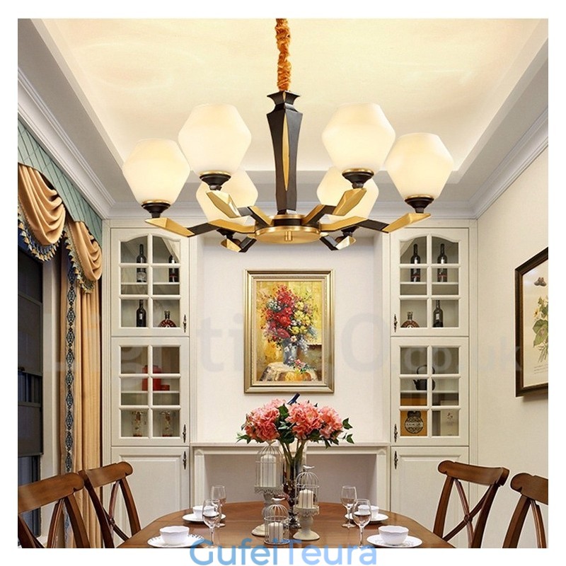 פליז טהור יוקרתי כפרי רטרו וינטג' פליז תליון נברשת נר עם גווני זכוכית