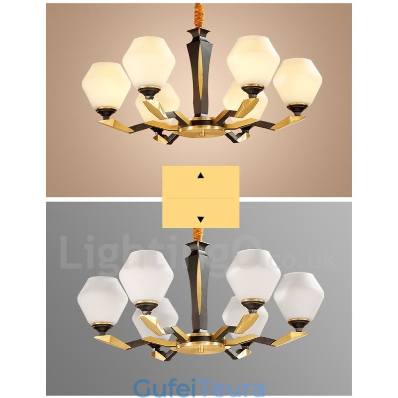 פליז טהור יוקרתי כפרי רטרו וינטג' פליז תליון נברשת נר עם גווני זכוכית