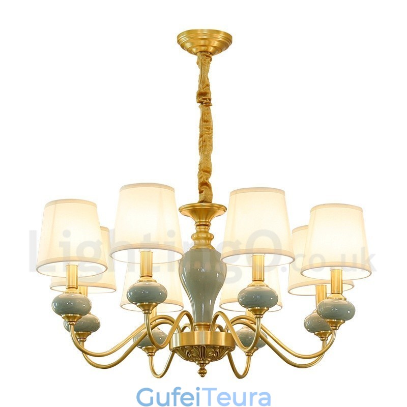 פליז טהור יוקרתי כפרי רטרו וינטג' פליז קרמיקה תליון נברשת נר עם גווני בד