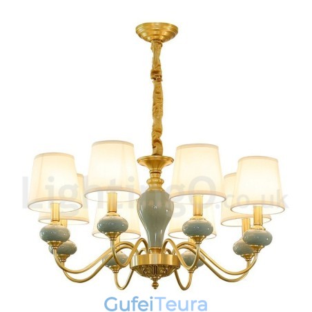 פליז טהור יוקרתי כפרי רטרו וינטג' פליז קרמיקה תליון נברשת נר עם גווני בד