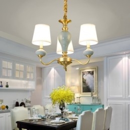 פליז טהור יוקרתי כפרי רטרו וינטג' פליז קרמיקה תליון נברשת נר עם גווני בד