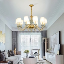 פליז טהור יוקרתי כפרי רטרו וינטג' פליז קרמיקה תליון נברשת נר עם גווני בד