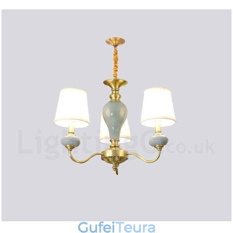 פליז טהור יוקרתי כפרי רטרו וינטג' פליז קרמיקה תליון נברשת נר עם גווני בד