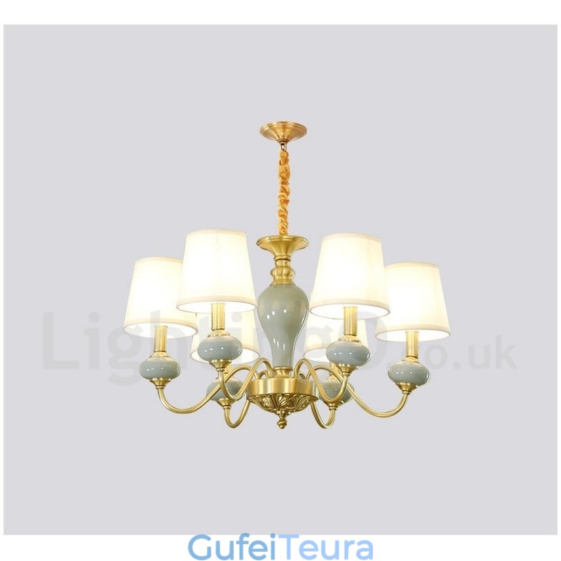 פליז טהור יוקרתי כפרי רטרו וינטג' פליז קרמיקה תליון נברשת נר עם גווני בד