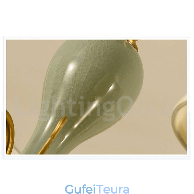 פליז טהור יוקרתי כפרי רטרו וינטג' פליז קרמיקה תליון נברשת נר עם גווני בד