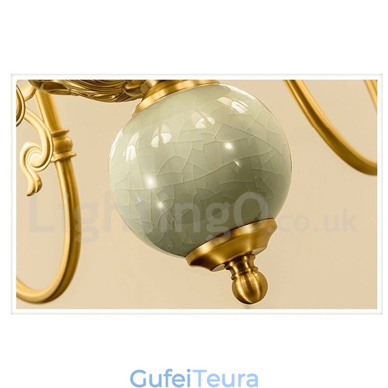 פליז טהור יוקרתי כפרי רטרו וינטג' פליז קרמיקה תליון נברשת נר עם גווני בד