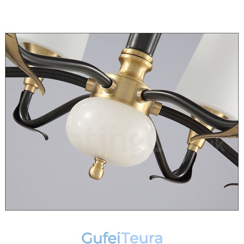 פליז טהור יוקרתי כפרי רטרו וינטג' נברשת אבן פליז תליון נר עם גווני זכוכית