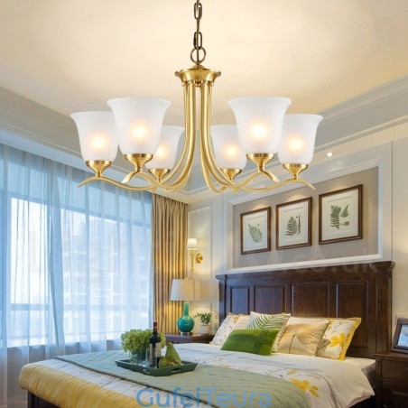 פליז טהור יוקרתי כפרי רטרו וינטג' פליז תליון נברשת נר עם גווני זכוכית