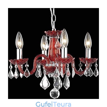 נר עם נברשת קריסטל עם 4 נורות באדום