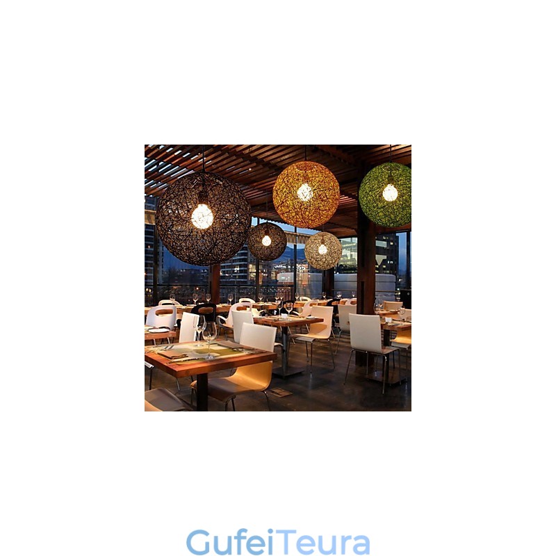 מדינה פשוטה מנורת מודרנית מנורת ראטן פסטורלית נברשת כדור קנבוס