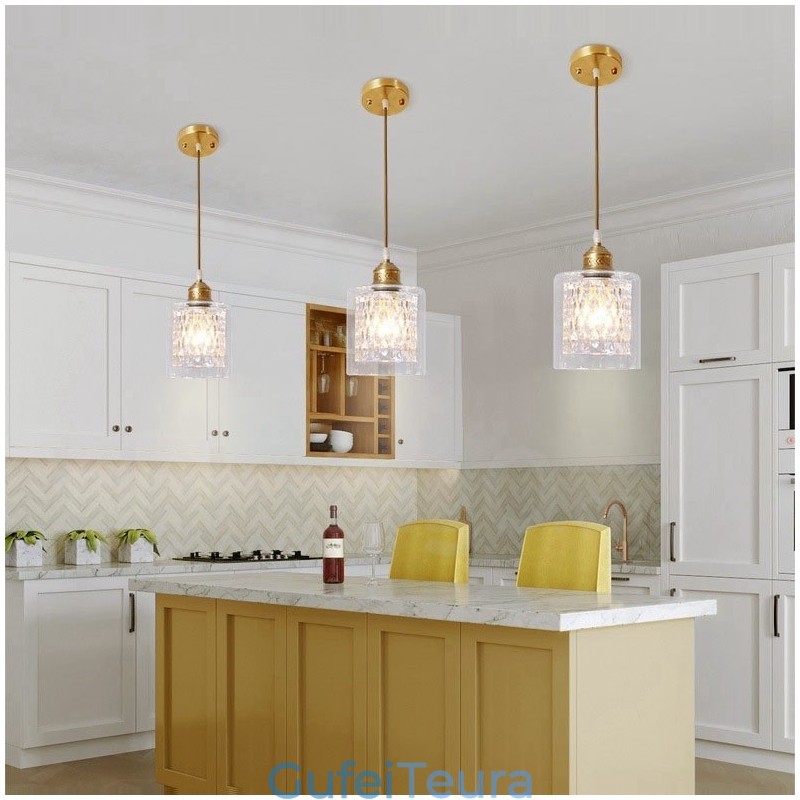 אור תליון בסגנון נורדי פליז טהור כפרי לודג' עם גוון זכוכית