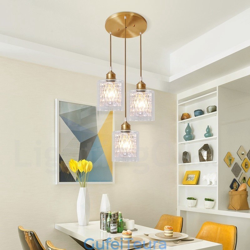 אור תליון בסגנון נורדי פליז טהור כפרי לודג' עם גוון זכוכית