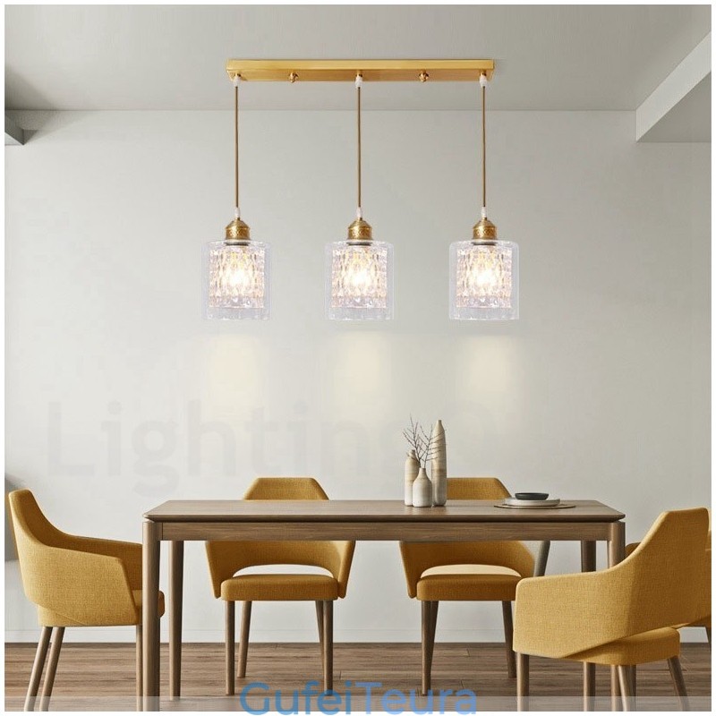 אור תליון בסגנון נורדי פליז טהור כפרי לודג' עם גוון זכוכית