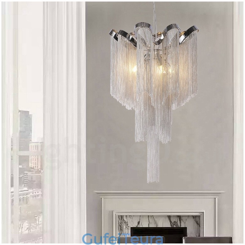 גדילי אלומיניום נברשת מעצב תליון בצבע כסף