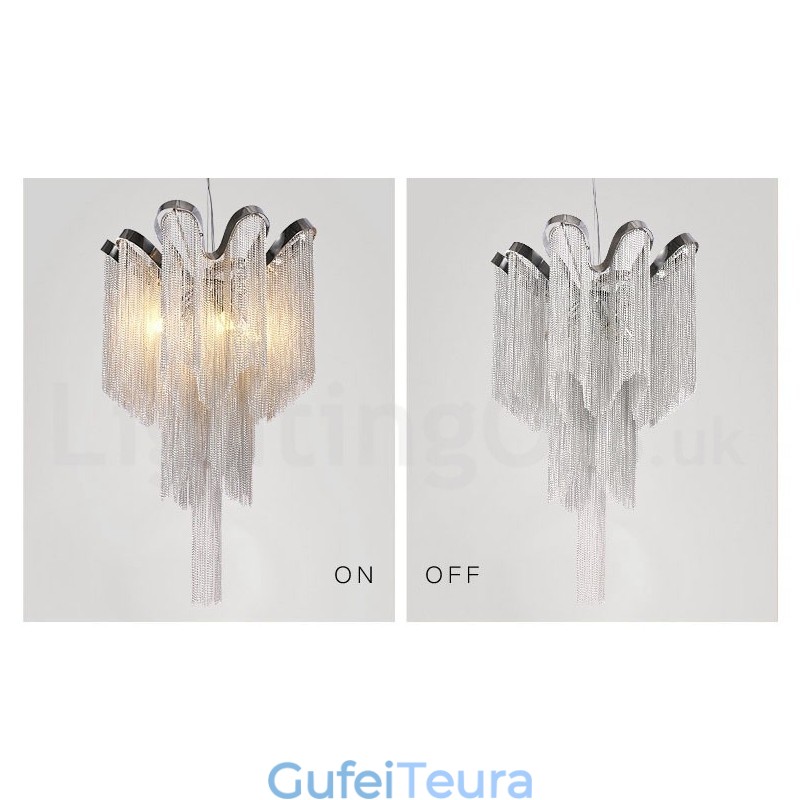 גדילי אלומיניום נברשת מעצב תליון בצבע כסף