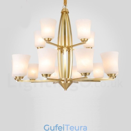 15 בהיר פליז טהור גדול יוקרתי כפרי רטרו וינטג' תליון פליז נברשת עם גווני זכוכית