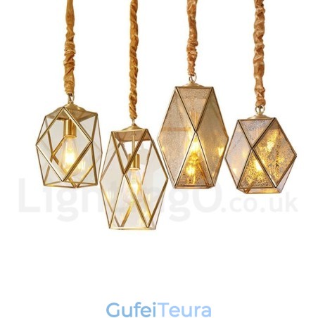 אור תליון בסגנון נורדי פליז טהור כפרי לודג' עם גוון זכוכית