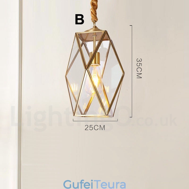 אור תליון בסגנון נורדי פליז טהור כפרי לודג' עם גוון זכוכית