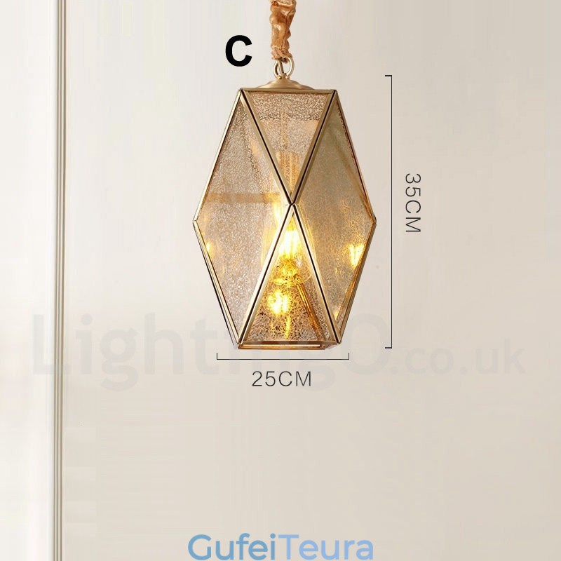 אור תליון בסגנון נורדי פליז טהור כפרי לודג' עם גוון זכוכית