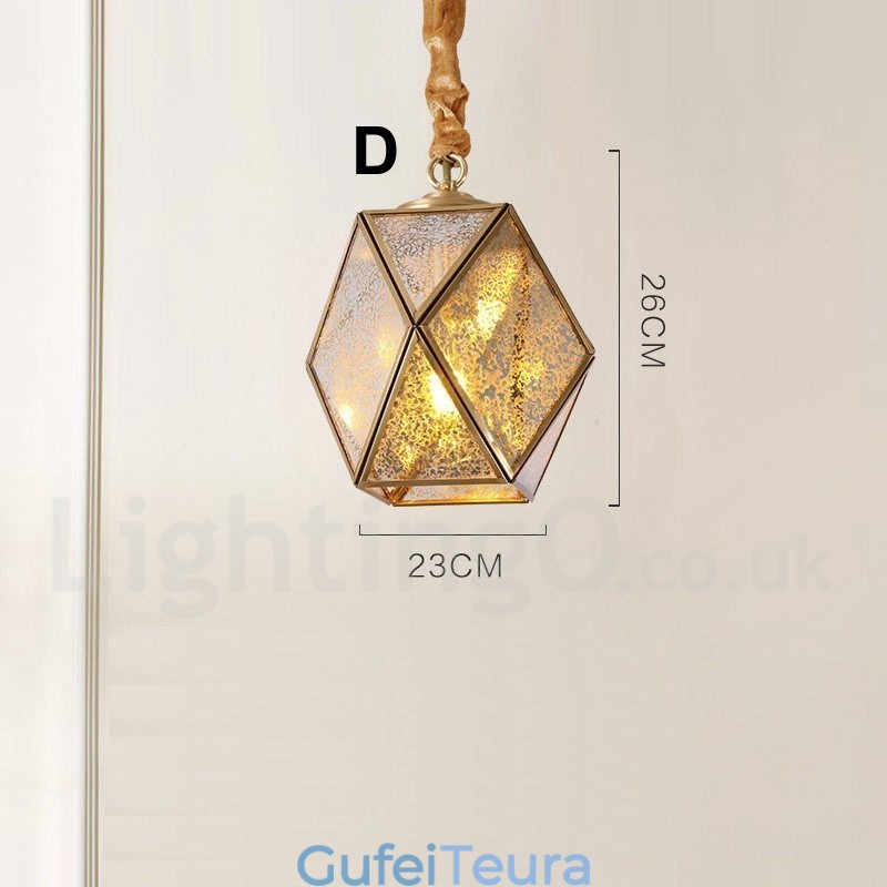 אור תליון בסגנון נורדי פליז טהור כפרי לודג' עם גוון זכוכית