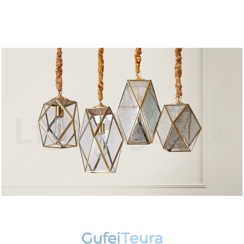 אור תליון בסגנון נורדי פליז טהור כפרי לודג' עם גוון זכוכית