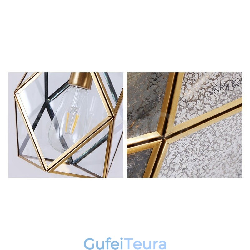 אור תליון בסגנון נורדי פליז טהור כפרי לודג' עם גוון זכוכית