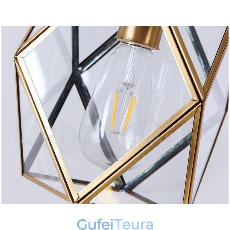 אור תליון בסגנון נורדי פליז טהור כפרי לודג' עם גוון זכוכית