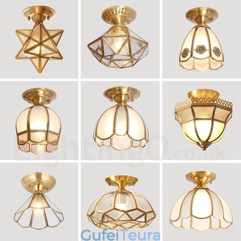 פליז טהור כפרי לודג' נורדי בסגנון פלאש הר תקרה עם גוון זכוכית