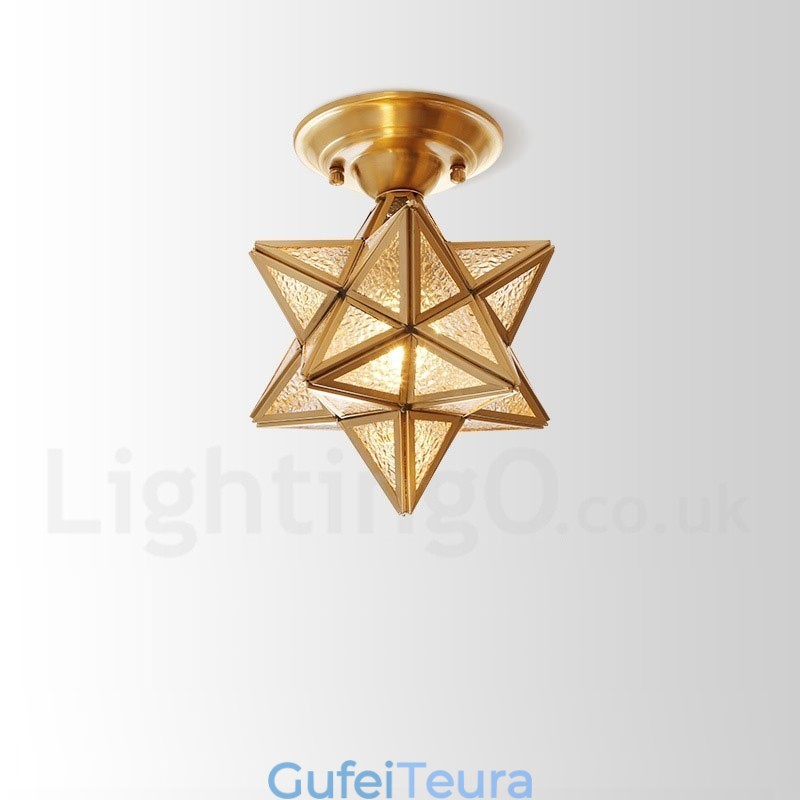 פליז טהור כפרי לודג' נורדי בסגנון פלאש הר תקרה עם גוון זכוכית