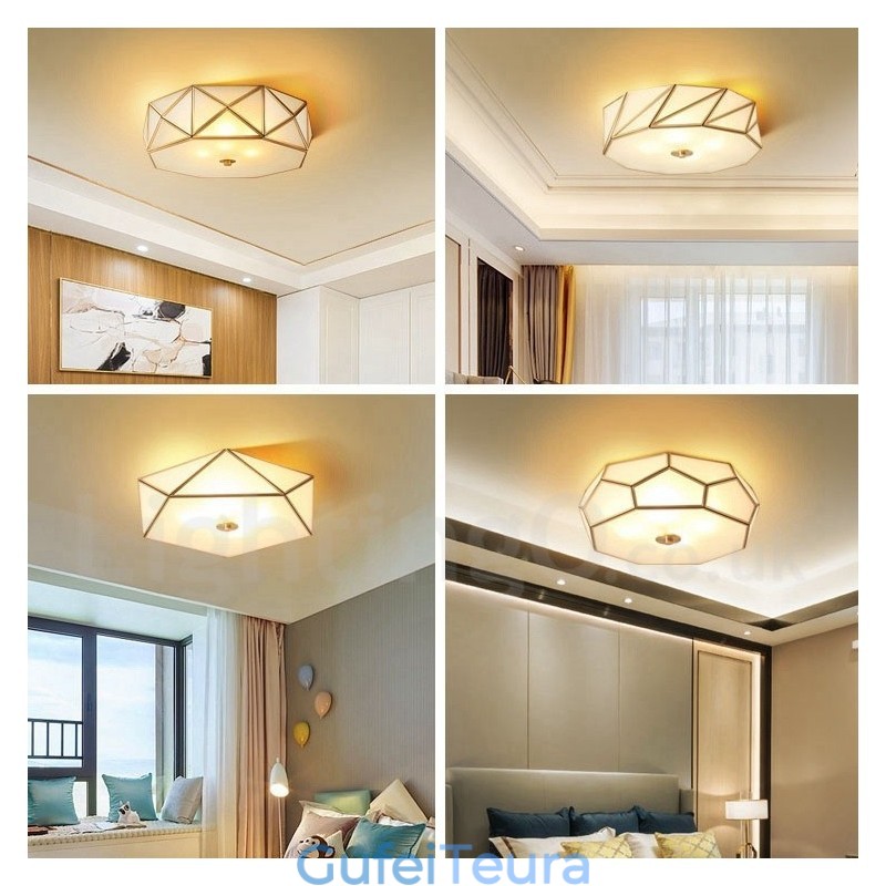 פליז טהור כפרי לודג' נורדי בסגנון פלאש הר תקרה עם גוון זכוכית