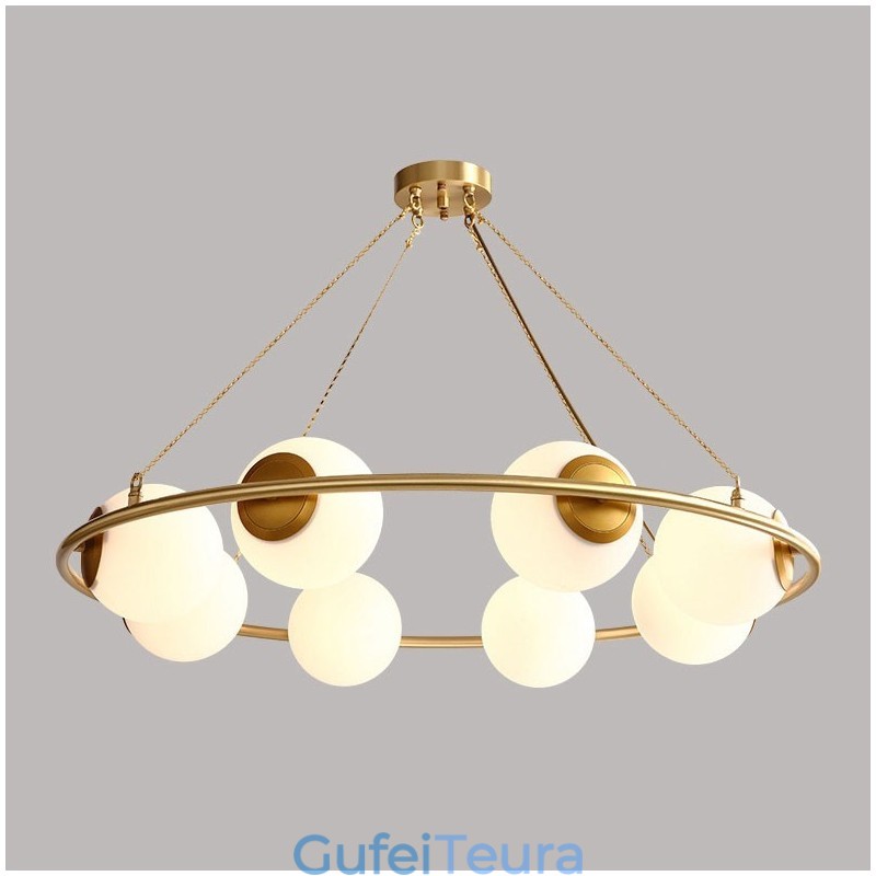 לודג' כפרי בסגנון שעועית פליז טהור נברשת עגולה עם גוונים לבנים