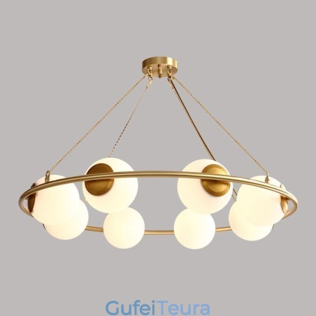 לודג' כפרי בסגנון שעועית פליז טהור נברשת עגולה עם גוונים לבנים