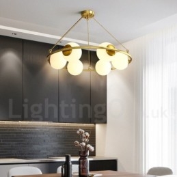 לודג' כפרי בסגנון שעועית פליז טהור נברשת עגולה עם גוונים לבנים