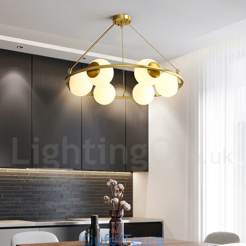 לודג' כפרי בסגנון שעועית פליז טהור נברשת עגולה עם גוונים לבנים