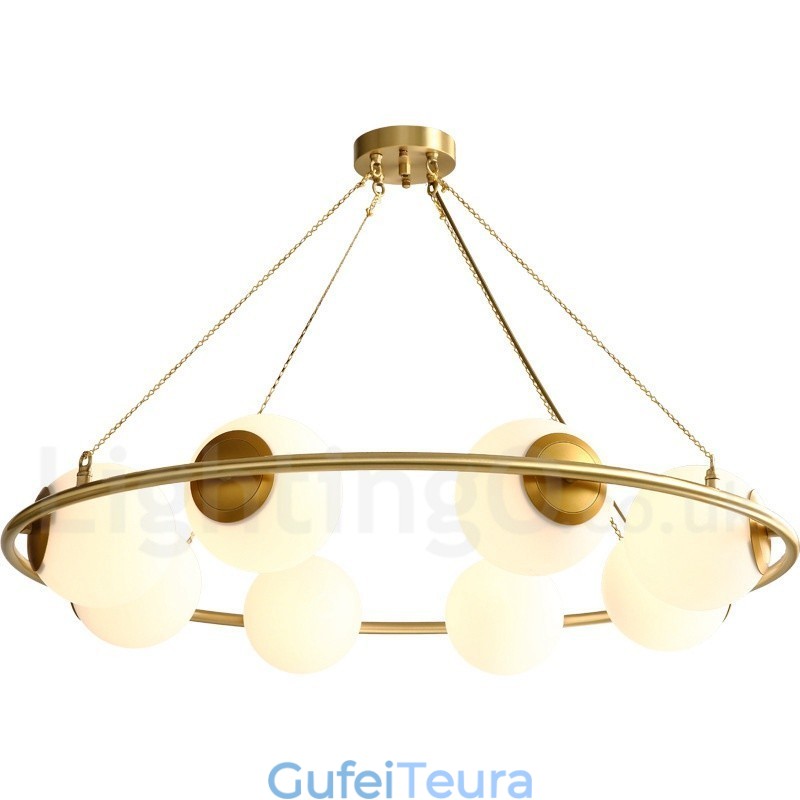 לודג' כפרי בסגנון שעועית פליז טהור נברשת עגולה עם גוונים לבנים