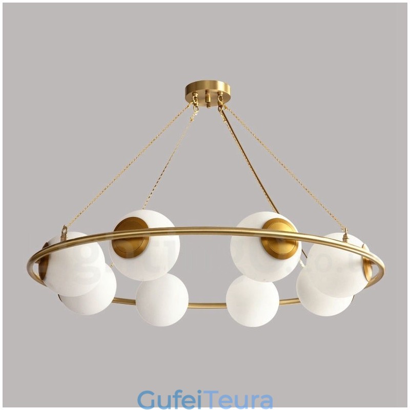 לודג' כפרי בסגנון שעועית פליז טהור נברשת עגולה עם גוונים לבנים