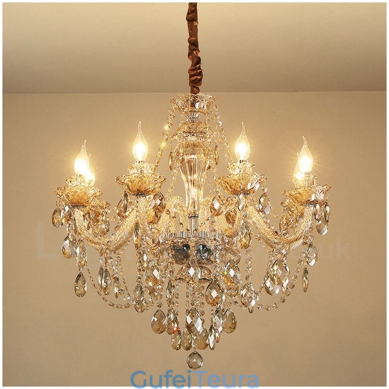 8 נברשת נר קריסטל אלגנטית בצבע קוניאק בהיר