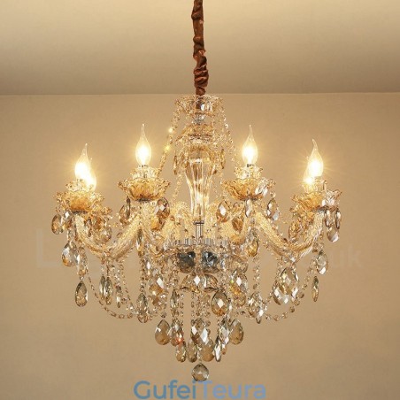 8 נברשת נר קריסטל אלגנטית בצבע קוניאק בהיר